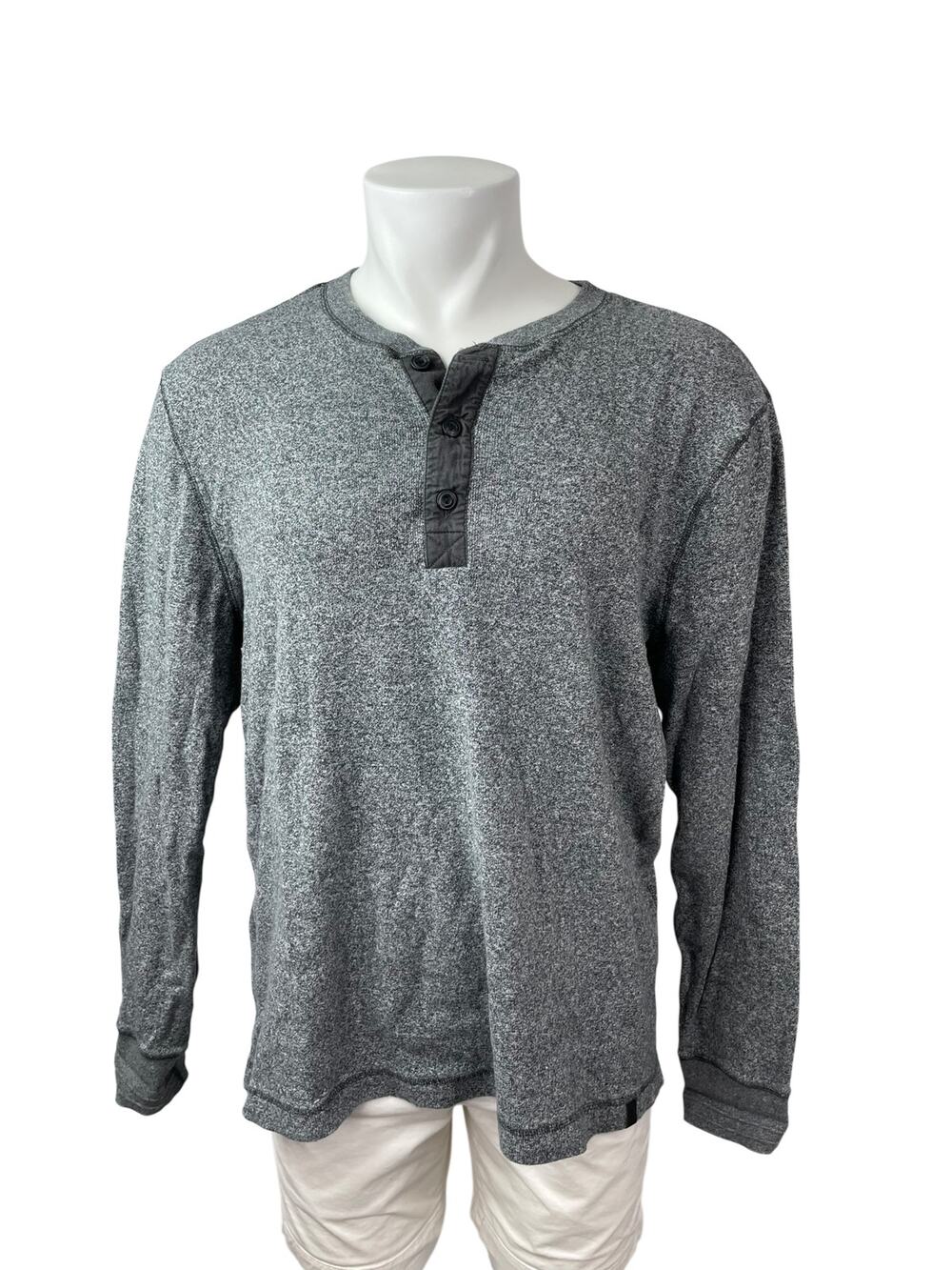 Roots Men's Gray Heather Long Sleeve Henley Basic Casual T Shirt Tee Top Size XL